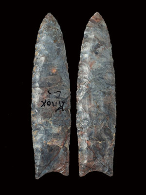 1.-Museum-Grade-Blue-Red-And-Purple-Mottled-Mercer-Flint-Clovis-Paleo.-Found-Knox-County-Ohio-And-Previously-Collected-By-Dr.-Gordon-Meuser-And-Clifford-H.-Bauer